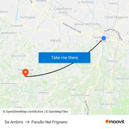 De Ambris to Pavullo Nel Frignano map