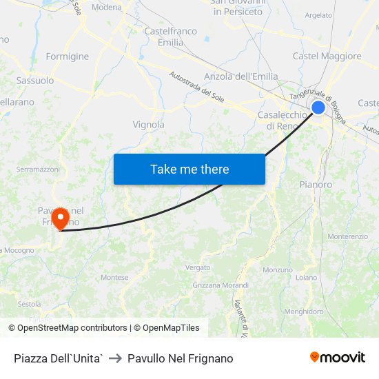 Piazza Dell`Unita` to Pavullo Nel Frignano map
