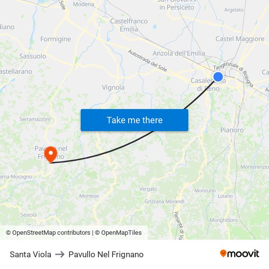 Santa Viola to Pavullo Nel Frignano map