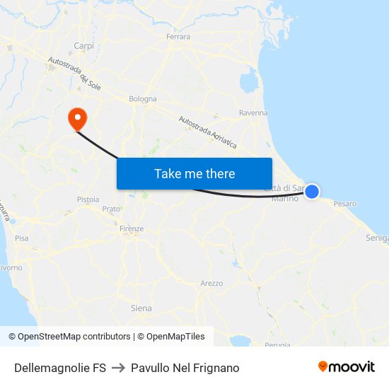 Dellemagnolie FS to Pavullo Nel Frignano map