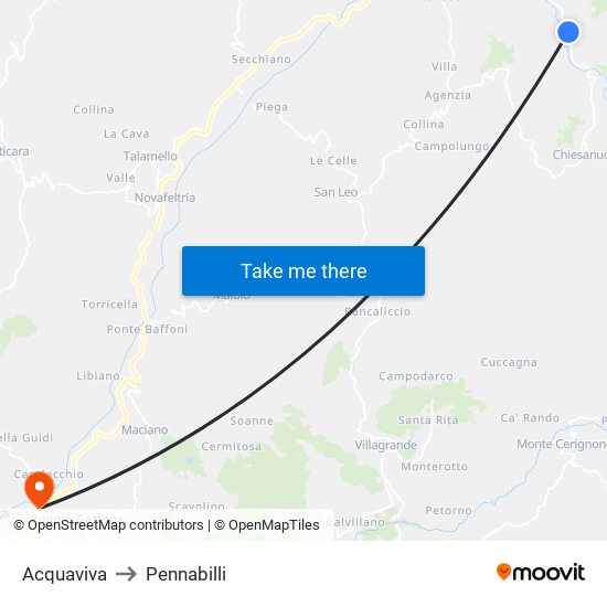 Acquaviva to Pennabilli map