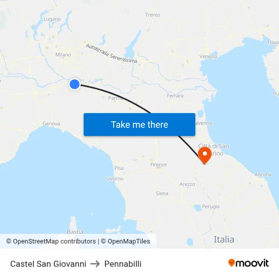 Castel San Giovanni to Pennabilli map