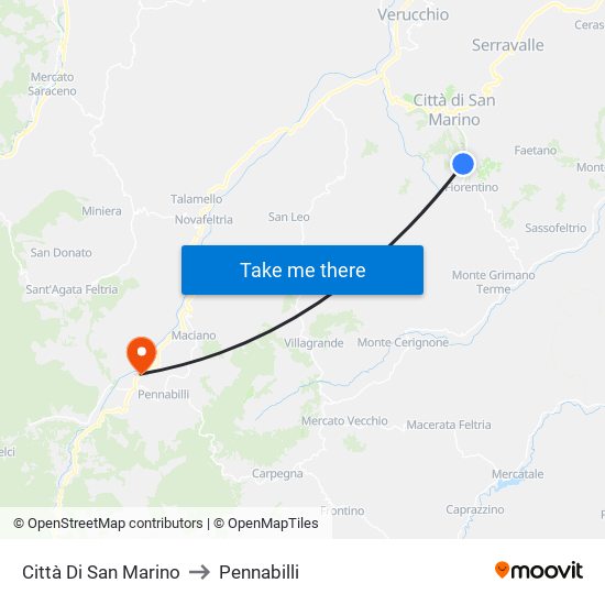 Città Di San Marino to Pennabilli map