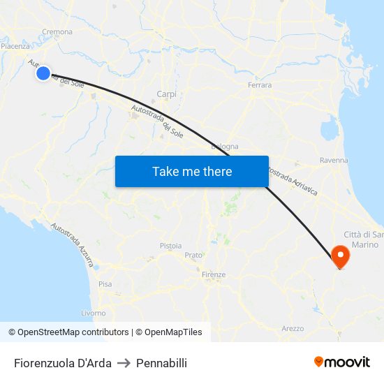 Fiorenzuola D'Arda to Pennabilli map