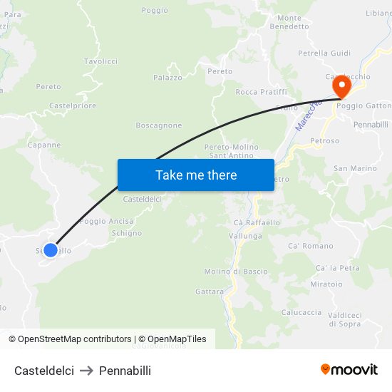 Casteldelci to Pennabilli map