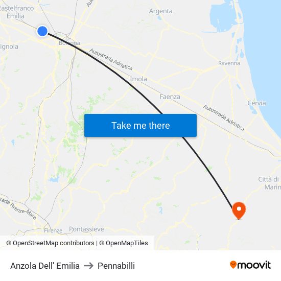 Anzola Dell' Emilia to Pennabilli map