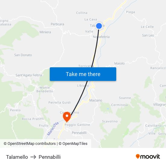Talamello to Pennabilli map
