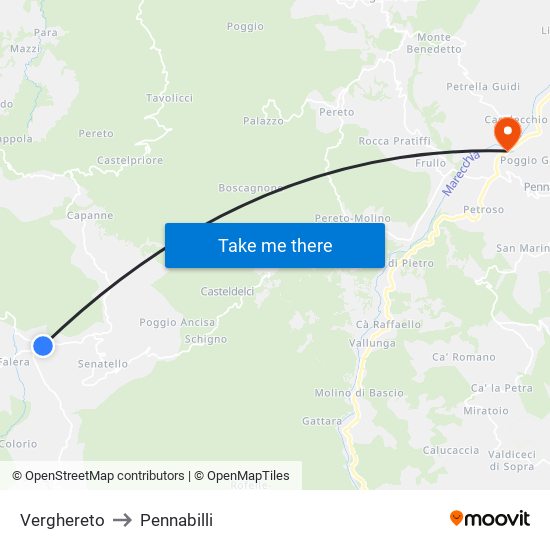 Verghereto to Pennabilli map