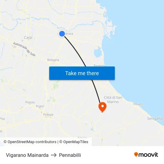 Vigarano Mainarda to Pennabilli map