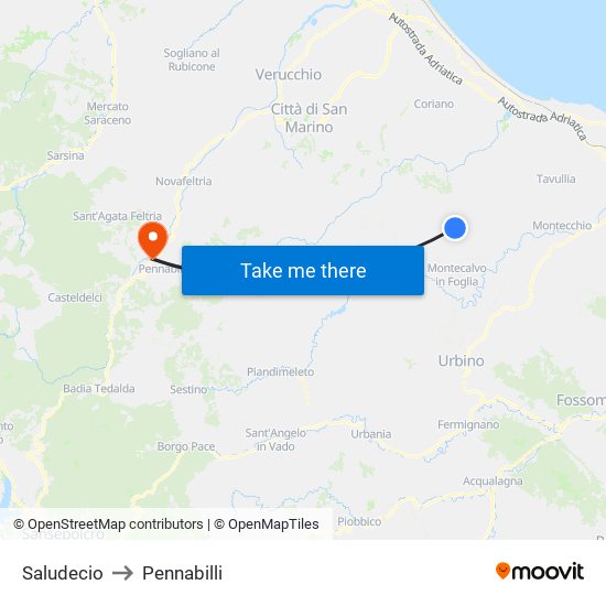 Saludecio to Pennabilli map