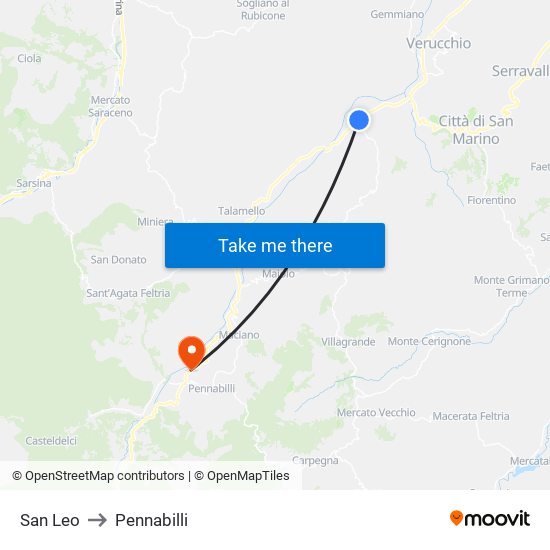 San Leo to Pennabilli map