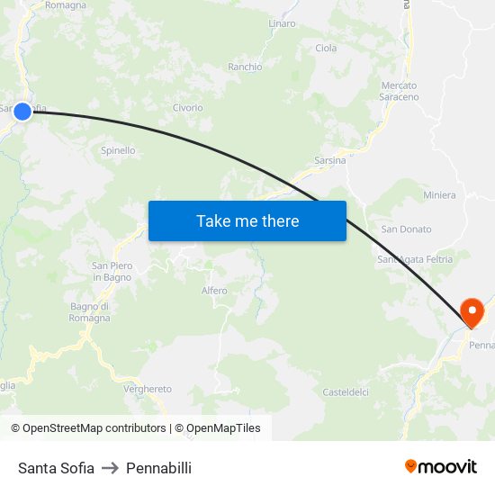 Santa Sofia to Pennabilli map