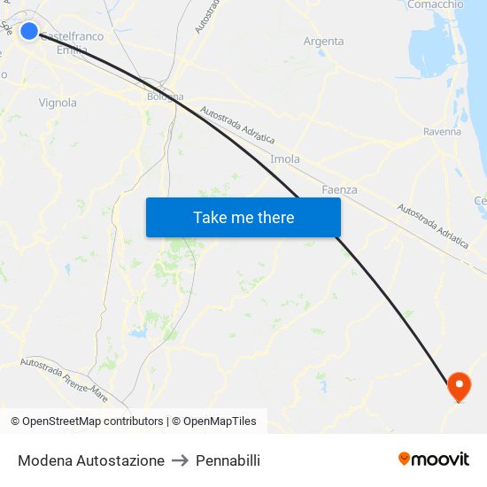 Modena  Autostazione to Pennabilli map