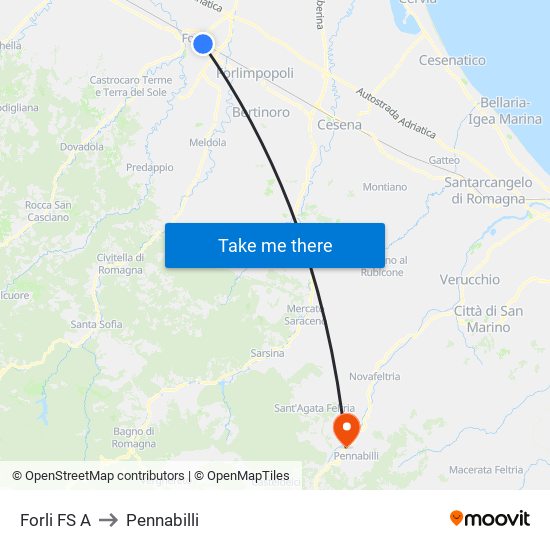 Forli FS A to Pennabilli map