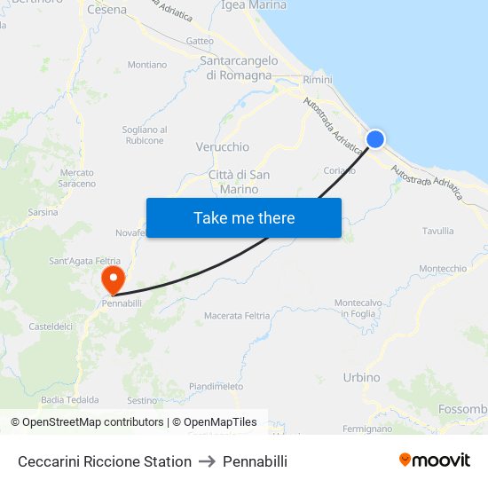 Ceccarini Riccione Station to Pennabilli map