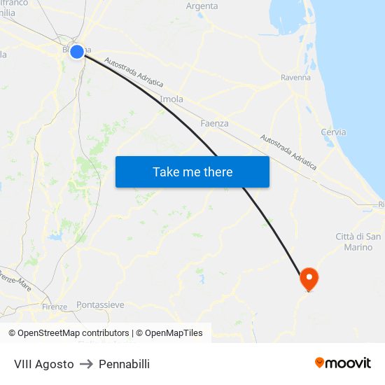 VIII Agosto to Pennabilli map