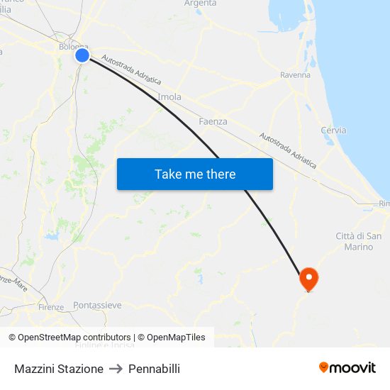 Mazzini Stazione to Pennabilli map