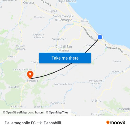 Dellemagnolie FS to Pennabilli map
