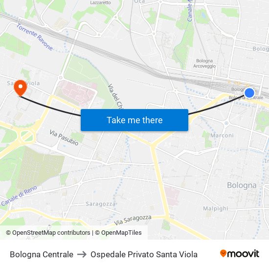 Bologna Centrale to Ospedale Privato Santa Viola map