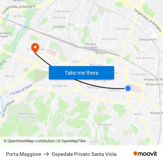 Porta Maggiore to Ospedale Privato Santa Viola map
