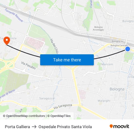 Porta Galliera to Ospedale Privato Santa Viola map