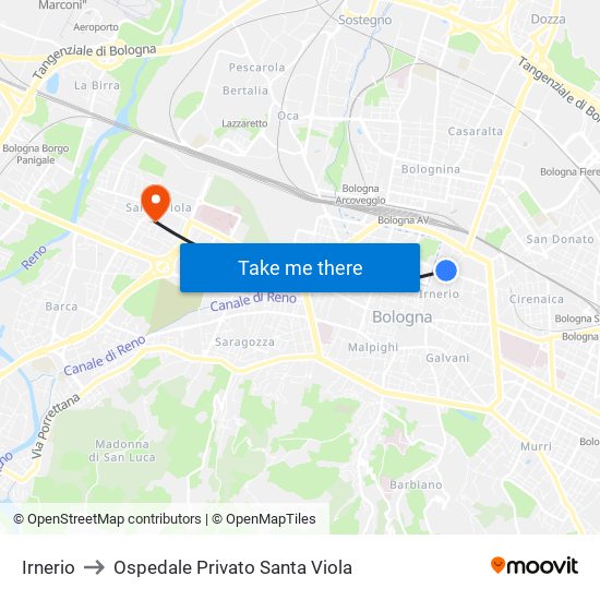 Irnerio to Ospedale Privato Santa Viola map