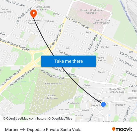 Martini to Ospedale Privato Santa Viola map