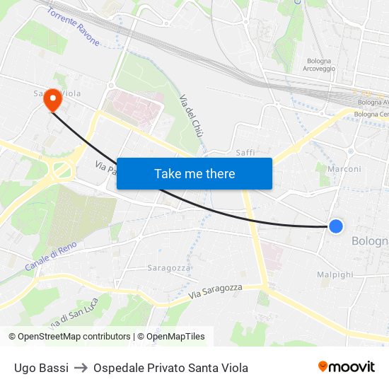 Ugo Bassi to Ospedale Privato Santa Viola map