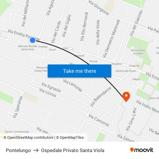 Pontelungo to Ospedale Privato Santa Viola map