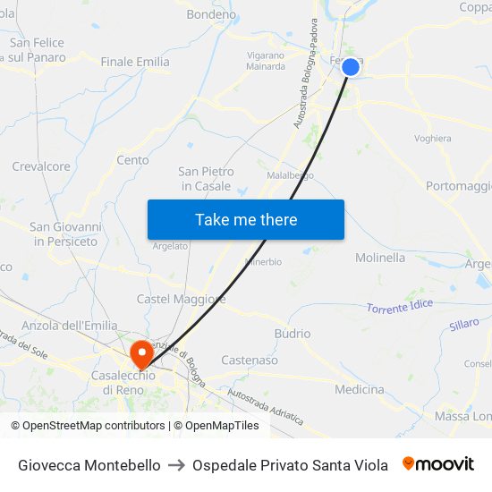 Giovecca Montebello to Ospedale Privato Santa Viola map