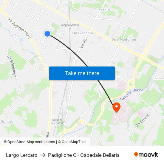 Largo Lercaro to Padiglione C - Ospedale Bellaria map