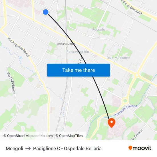 Mengoli to Padiglione C - Ospedale Bellaria map