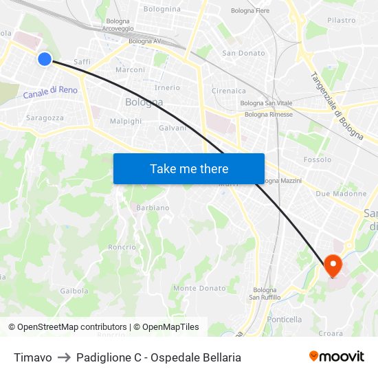 Timavo to Padiglione C - Ospedale Bellaria map