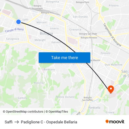 Saffi to Padiglione C - Ospedale Bellaria map