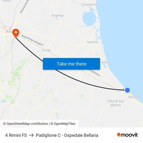 4 Rimini FS to Padiglione C - Ospedale Bellaria map