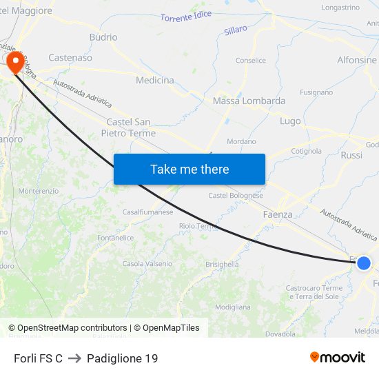 Forli FS C to Padiglione 19 map