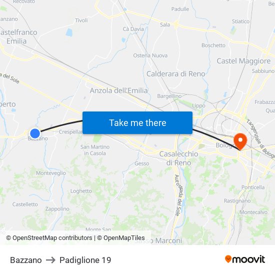 Bazzano to Padiglione 19 map