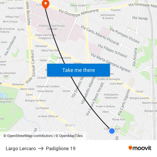 Largo Lercaro to Padiglione 19 map