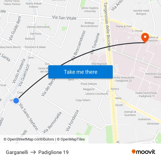 Garganelli to Padiglione 19 map