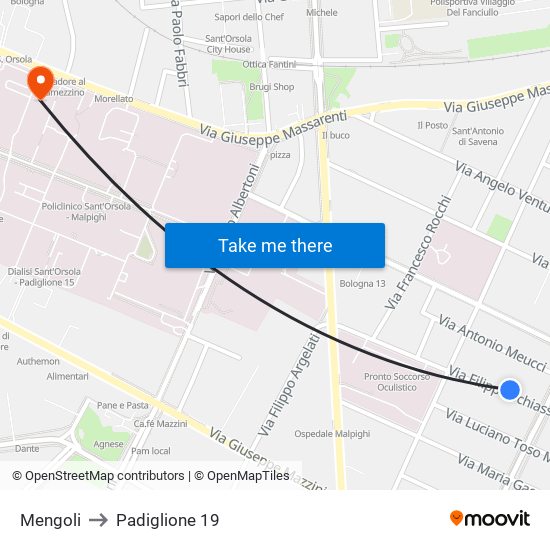 Mengoli to Padiglione 19 map