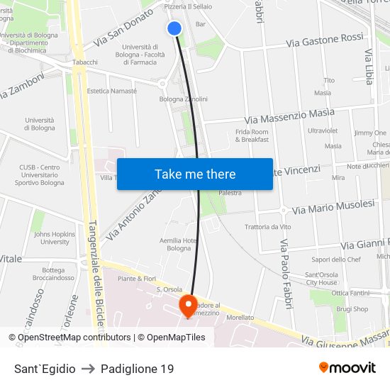 Sant`Egidio to Padiglione 19 map