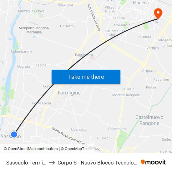 Sassuolo Terminal to Corpo S - Nuovo Blocco Tecnologico map