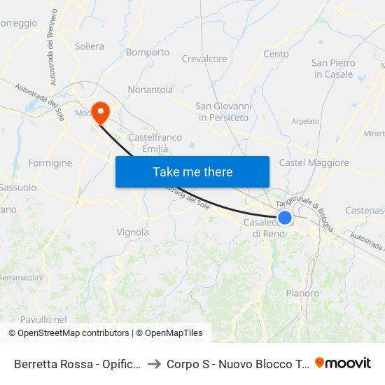 Berretta Rossa - Opificio Golinelli to Corpo S - Nuovo Blocco Tecnologico map