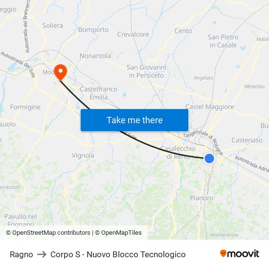 Ragno to Corpo S - Nuovo Blocco Tecnologico map