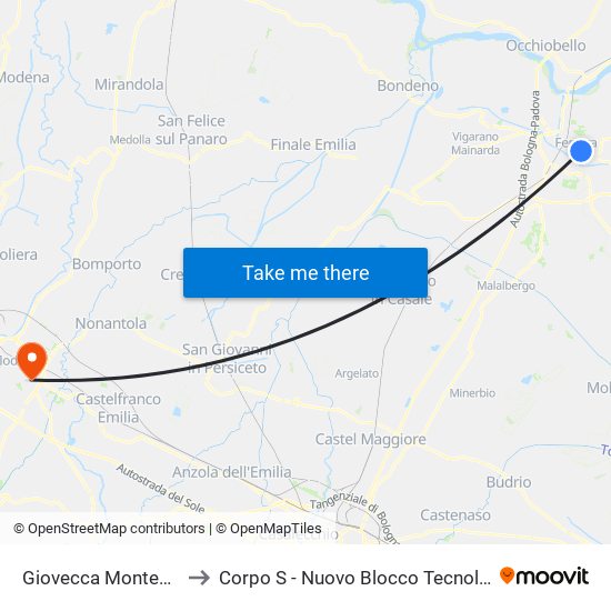 Giovecca Montebello to Corpo S - Nuovo Blocco Tecnologico map