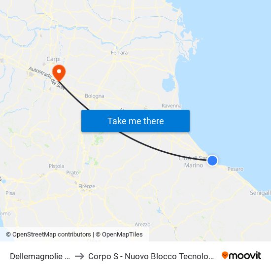 Dellemagnolie FS to Corpo S - Nuovo Blocco Tecnologico map