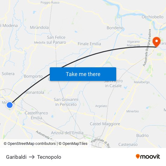 Garibaldi to Tecnopolo map