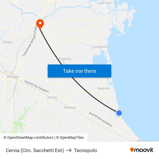 Cervia (Circ. Sacchetti Est) to Tecnopolo map