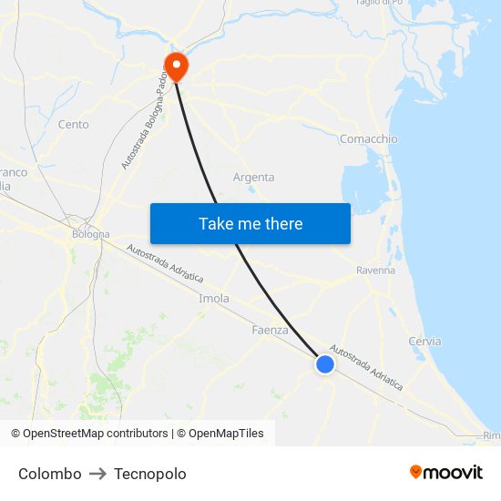 Colombo to Tecnopolo map