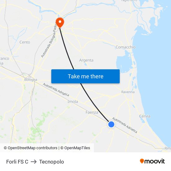 Forli FS C to Tecnopolo map